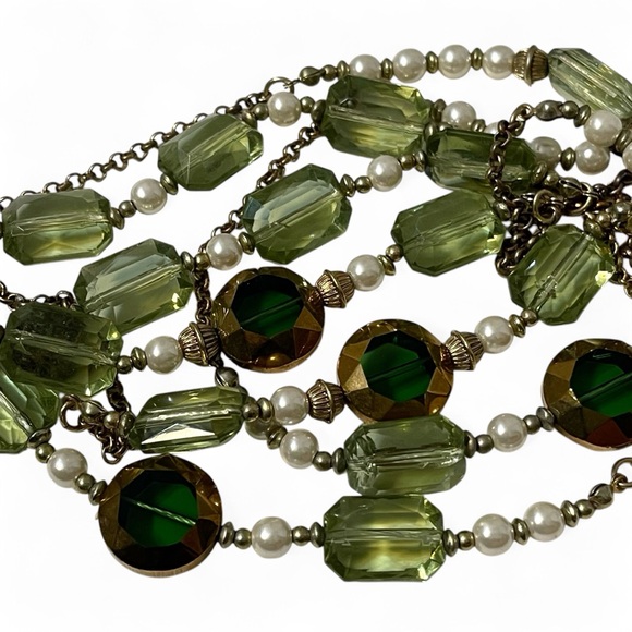 ❤️ Vintage Bohemian Green x Gold x Pearl Long Necklace - Picture 2 of 7